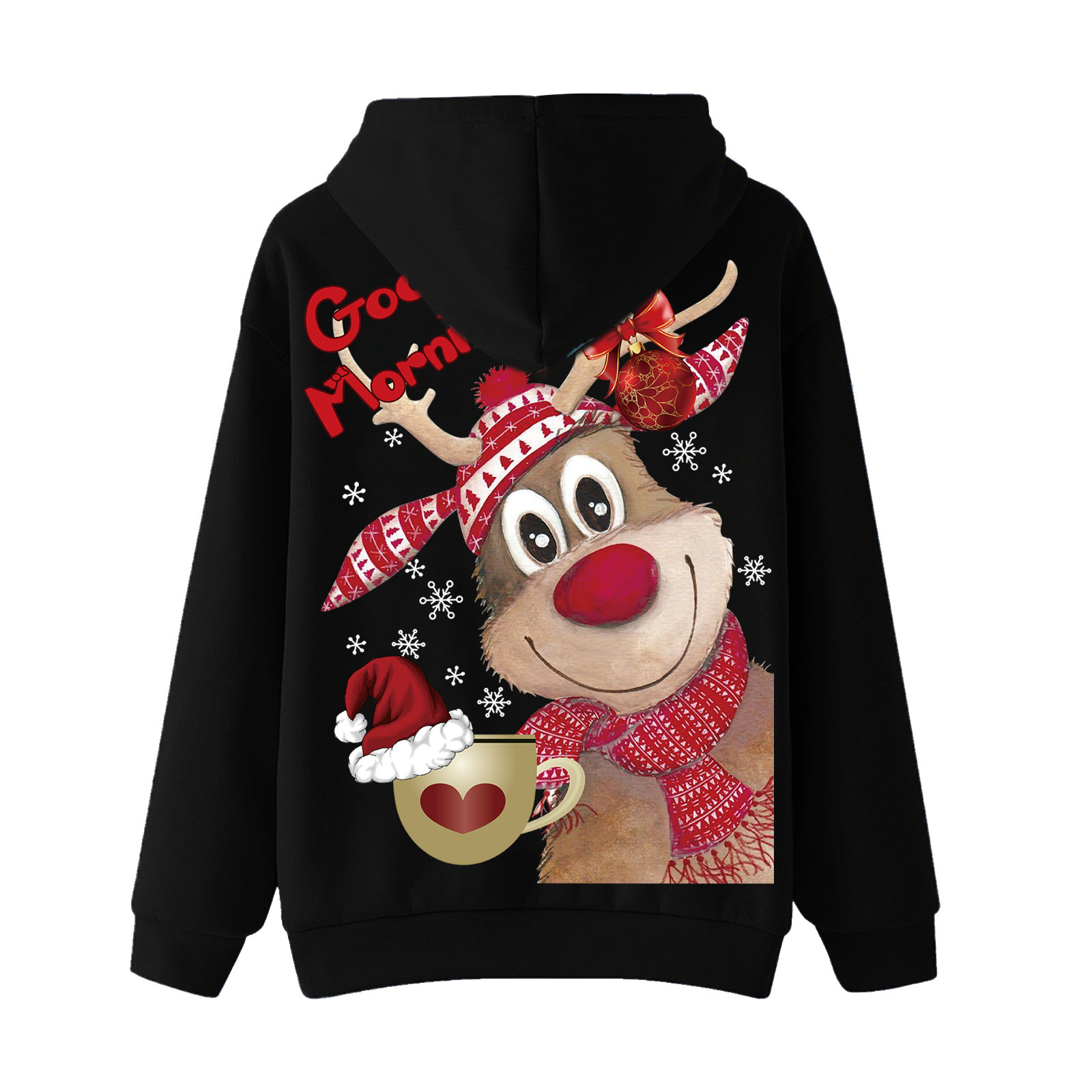 Winter Women's Plush Loose Christmas Elk Printed Hoodie dongdumaoyi