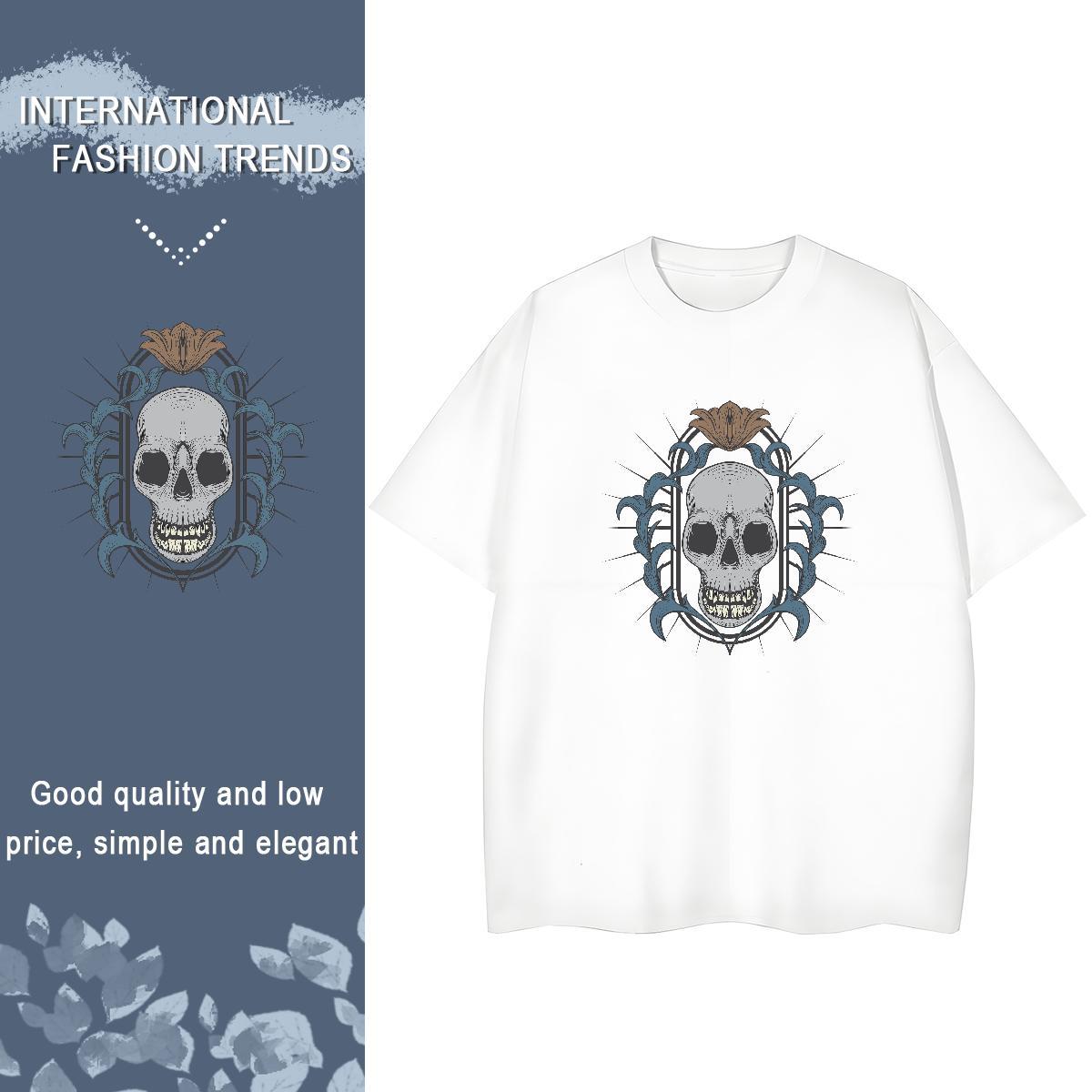Brand T shirt 100% Cotton 230g skull Casual Beach DIY Printed Short Sleeve Soft Couples T Shirts Stylist Top Tees
