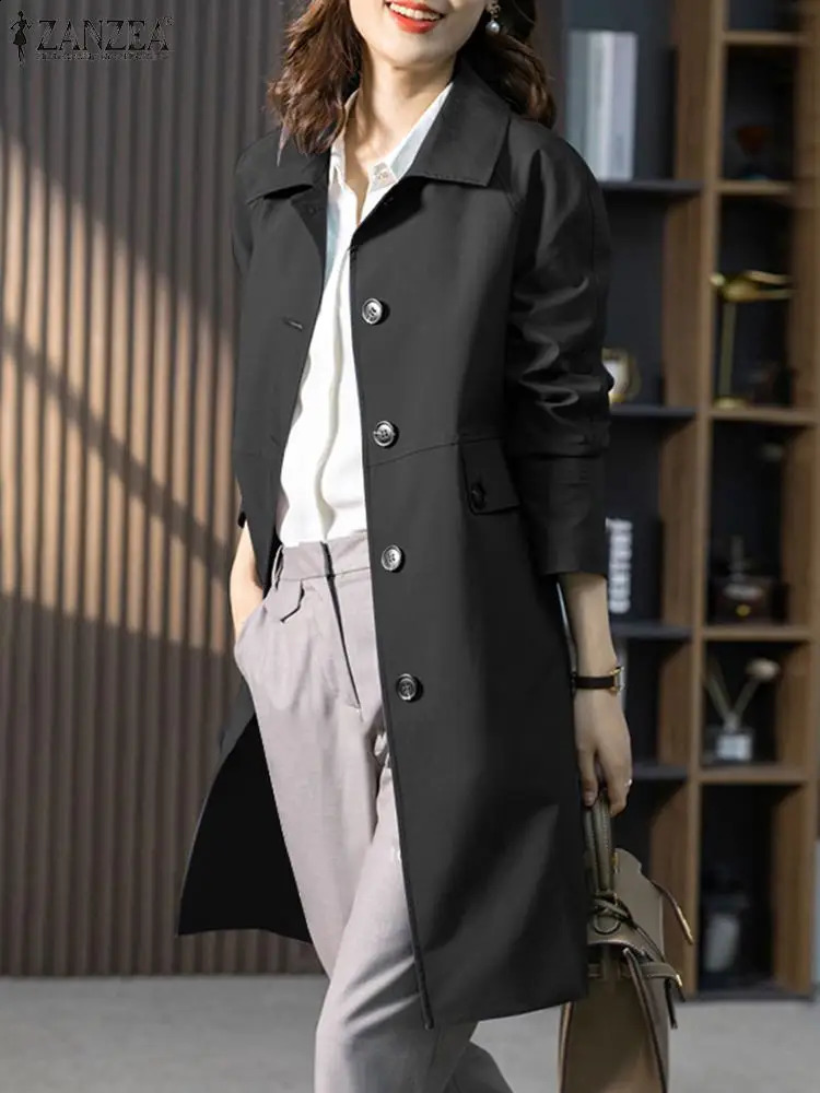 ZANZEA Fashion OL Work Trench Coats Womens Retro Solid Windproof Autumn Long Sleeve Collar Jacket Elegant Party Coat 240826