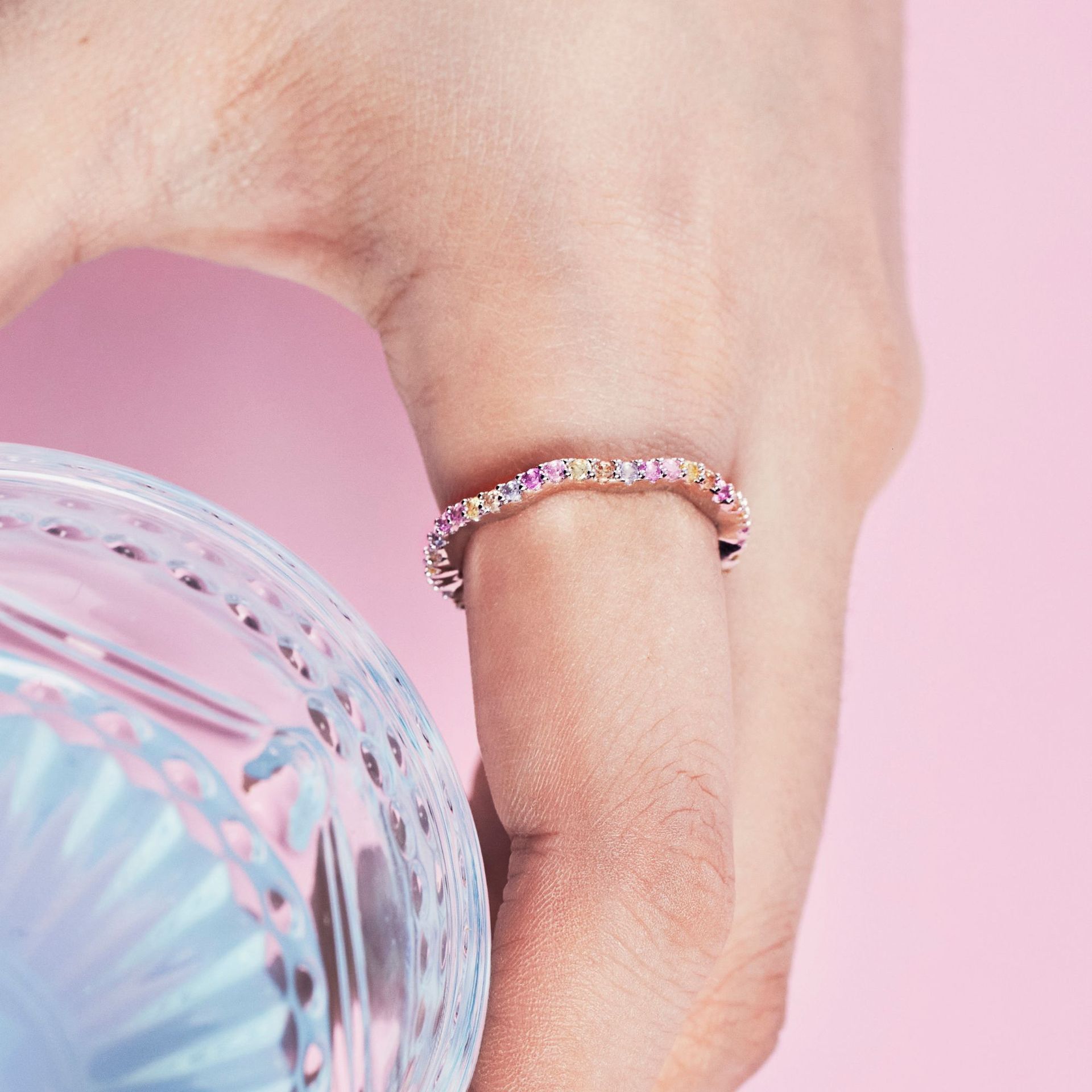 S sterg sier with colorful zircon inlay, fashionable and versatile temperament, slim ring, closed mouth ring