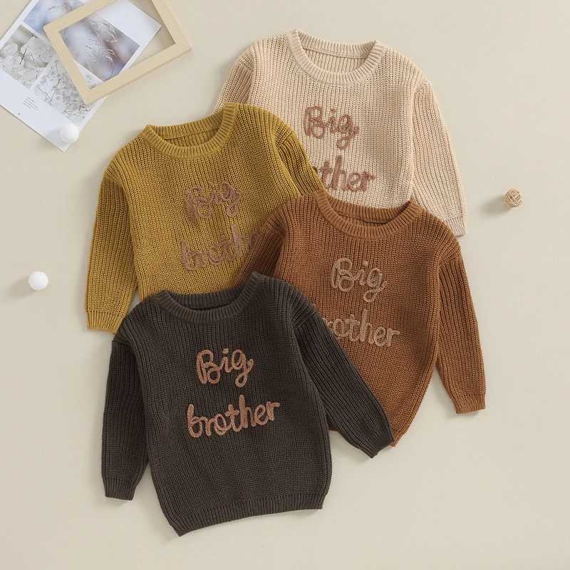 Autumn and Winter Childrens Sweater Newborn Cotton Long Sleeve Letter Embroidered Loose Knitted Top SweaterW240824