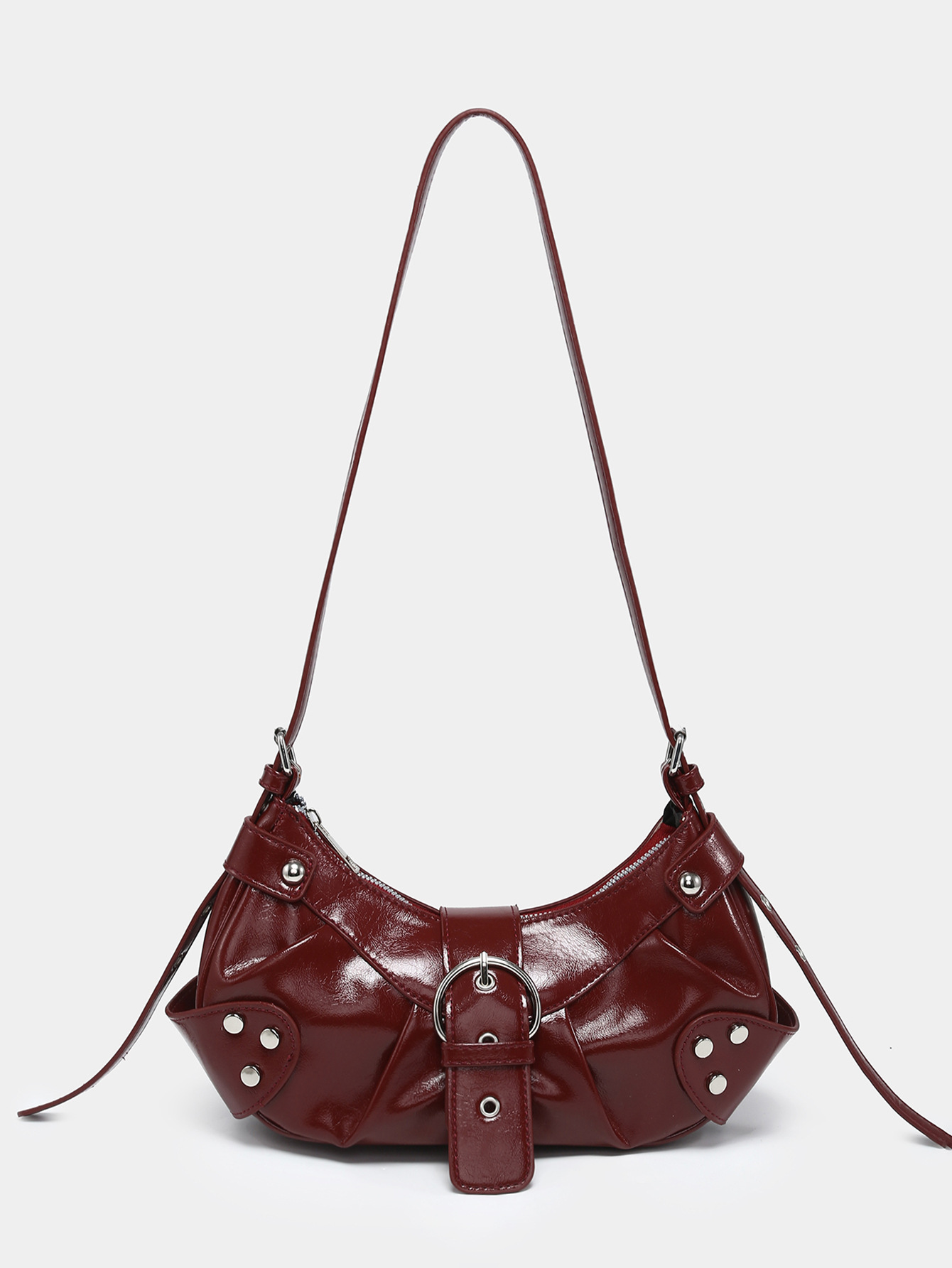 Fashionable motorcycle bag underarm bag rivet tassel high-end pleated women's bag single shoulder bag