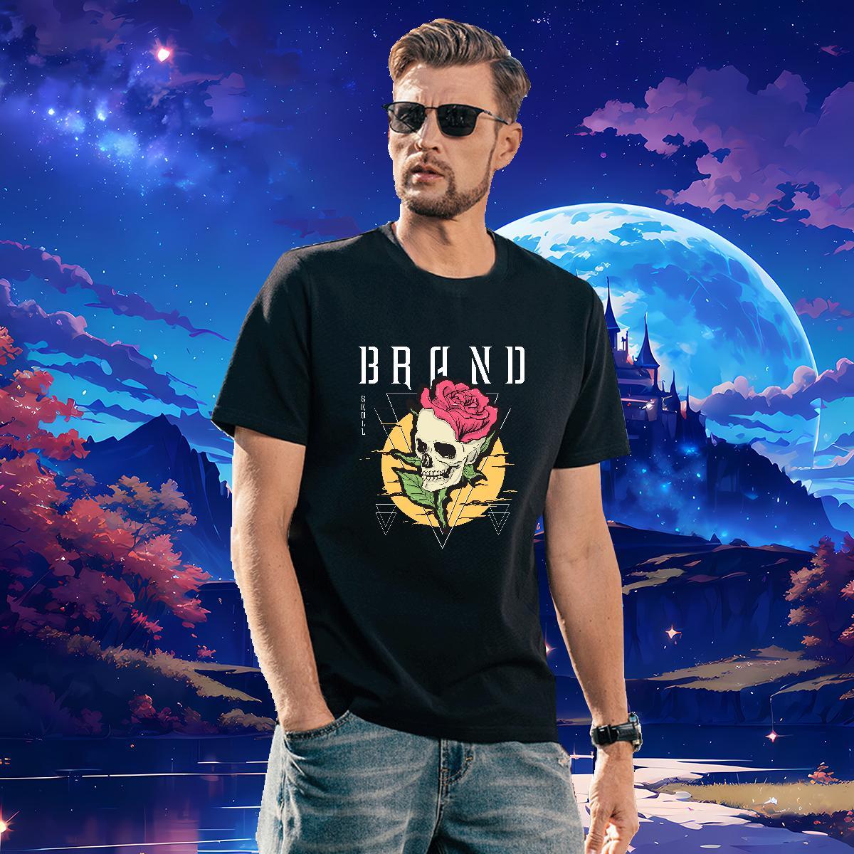 Free Shipping Men T Shirts 230g 100% Cotton flower Daily Wear Custom Printing Crew Neck Breathable Tshirts 2024 Summer Clothes