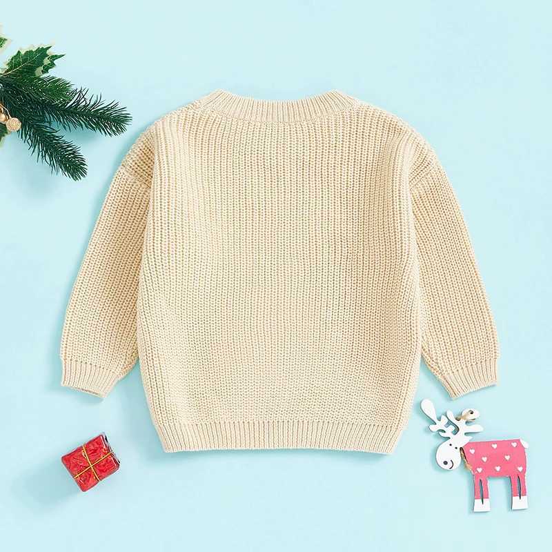 Baby boy girl Christmas sweater reindeer pattern long sleeved round neck short and chubby knitted latte Christmas topW240824