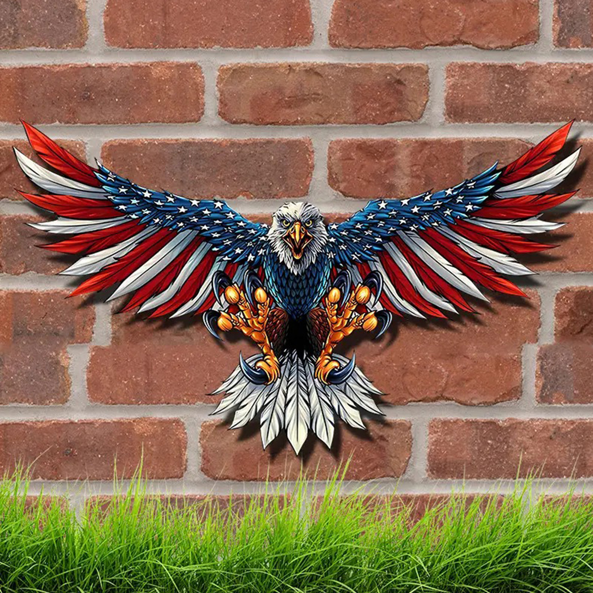 Metal American Bald Eagle Wall Art Bald Eagle Hanging Patriotic Sculpture Independence Day Wall Decoration