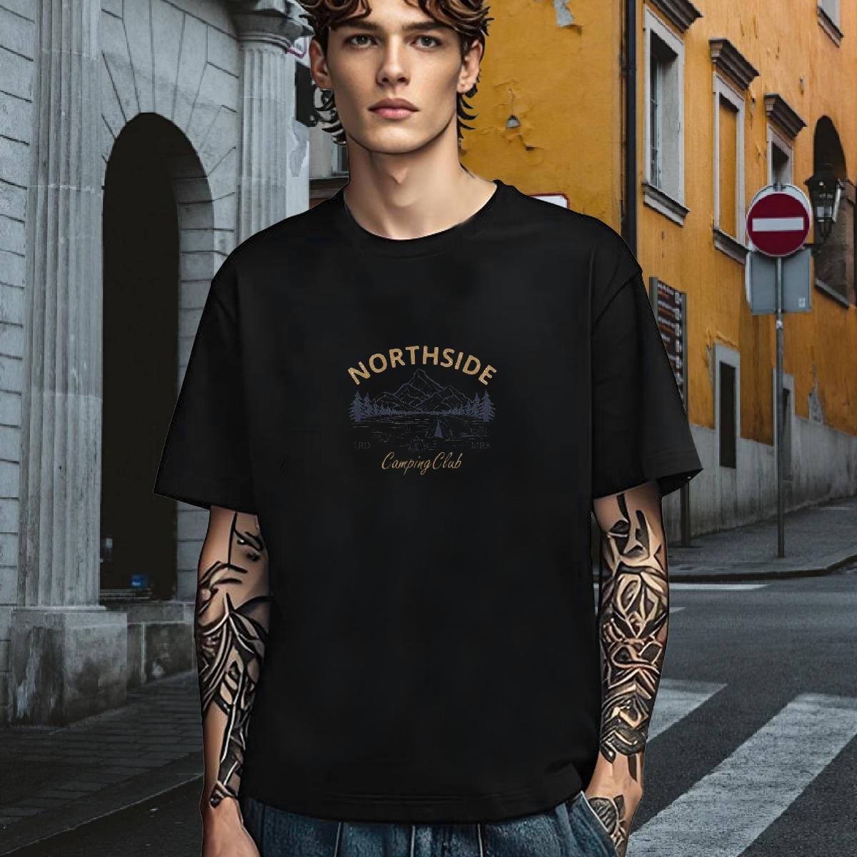 Cool T Shirts Men 230g Pure Cotton mountains Street Casual White Plus Size Crew Neck Men Clothes T-Shirt Fashion Casual Polos