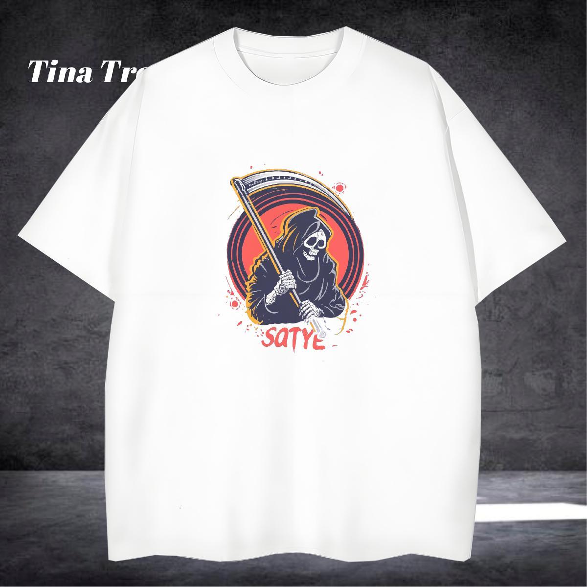 Loose Man T Shirts 100% Cotton 230g skull Anime Printing Street DIY Anime Crew Neck Breathable Tshirts Casual New Tees