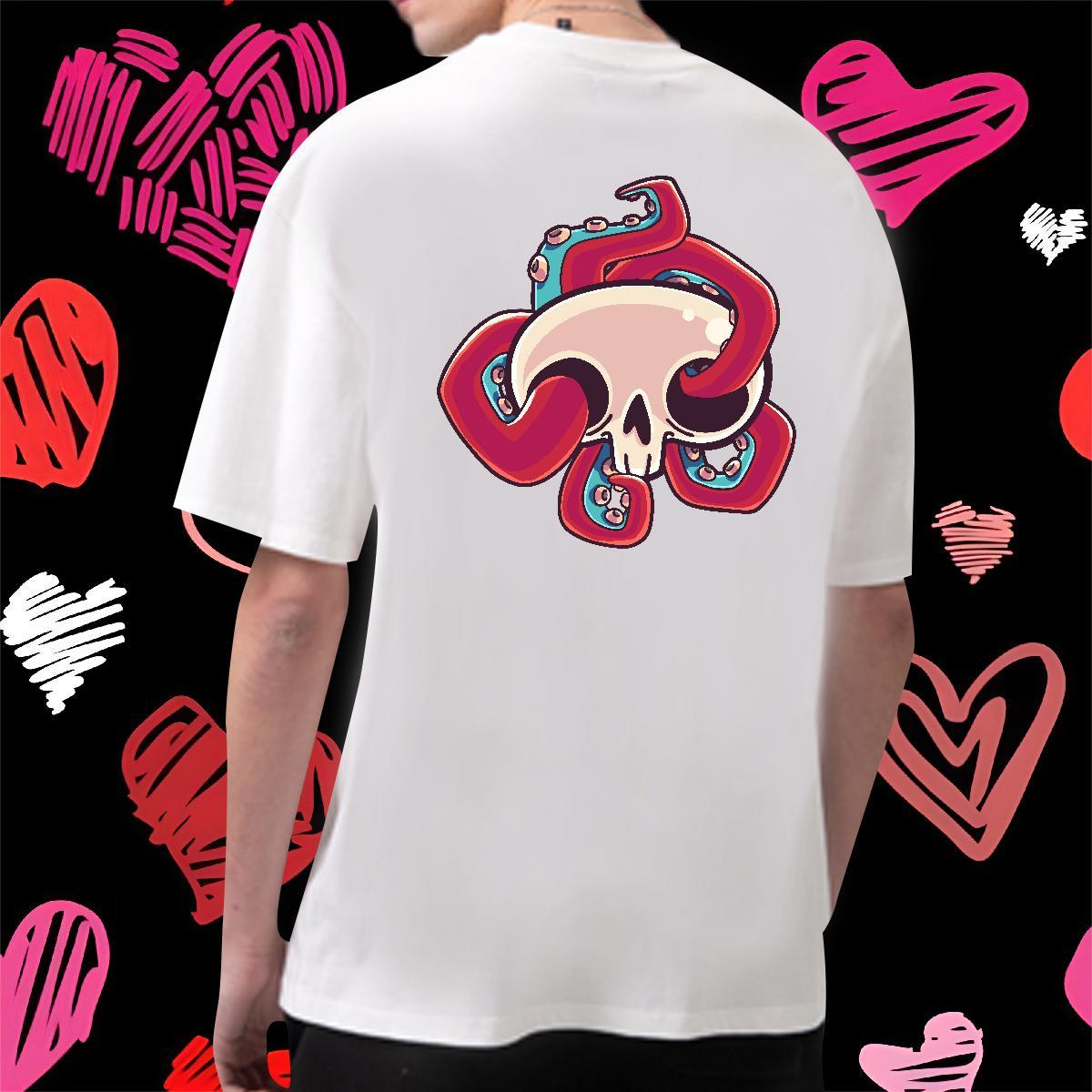 Popular T-Shirts 230g Pure Cotton skull Sports Casual DIY Breathable Short Sleeve Men Tops Tees Brand Tee Shirt