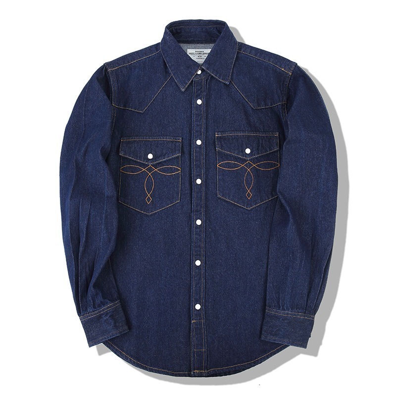 denim cotton mens long sleeved black and blue drop shoulder button pocket loose casual work jeans w240824