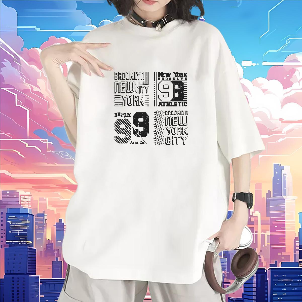Nice Lady T shirt 100% Cotton 230g letter Beach T Shirts Women Breathable Soft Cartoon Floral Printing Tees
