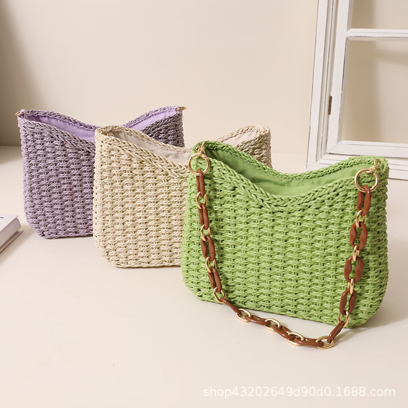 Uniquely designed single shoulder armpit bag portable straw bag versatile and popular woven straw bag