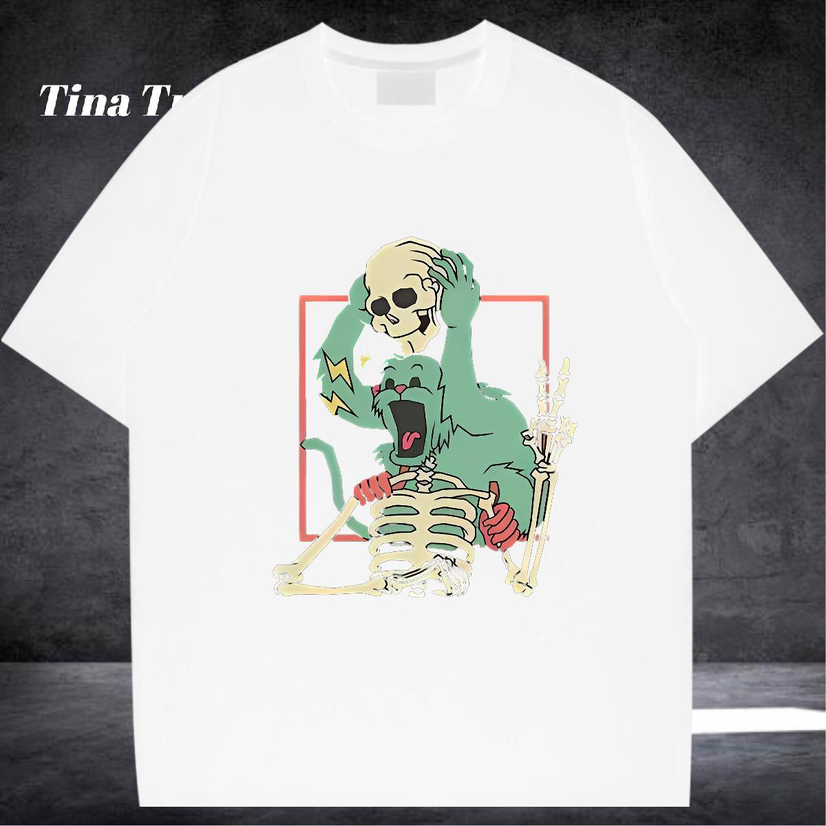 Brand T-Shirts for Men 230g Pure Cotton skull Sport DIY Anime Crew Neck Breathable Couples T Shirts Custom Clothings