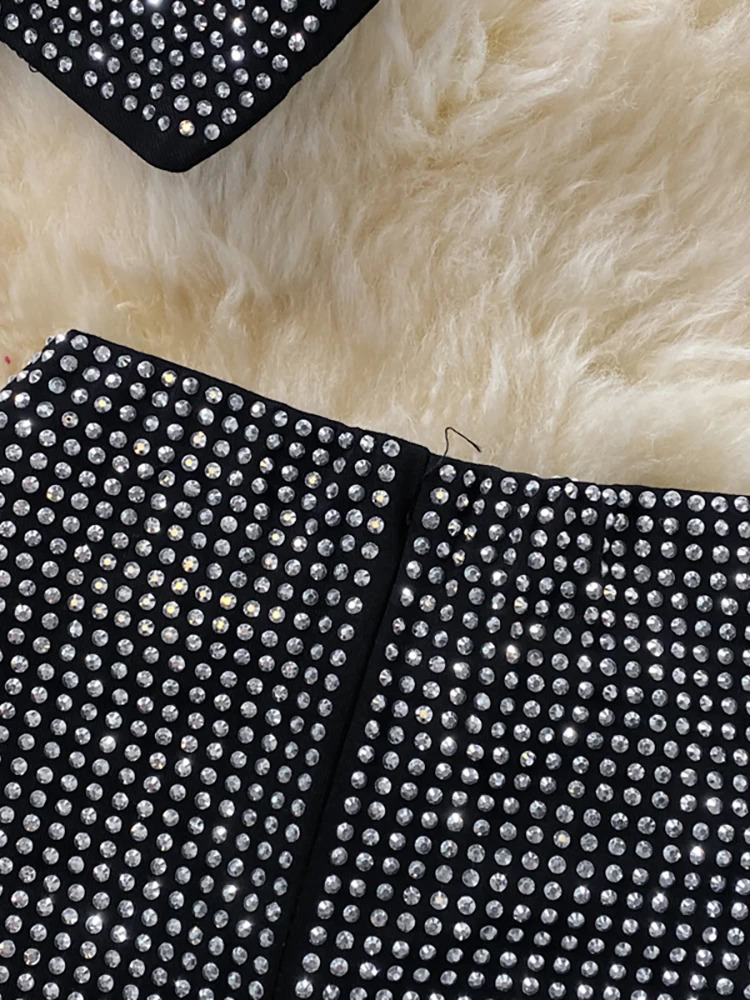 Sexy Women Black/White Diamonds Two Piece Set Party Slash Neck Off Shoulder Camis Tops High Waist Pants Female Suit Autumn 240826