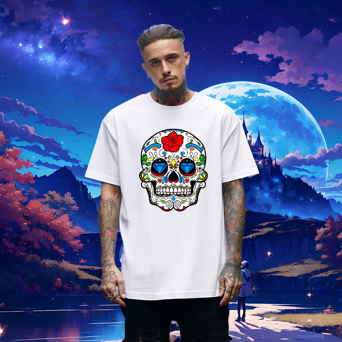 Classic T Shirts Men 230g Pure Cotton skull Street Skull Breathable Tshirt for Man Woman Free Shipping Wear