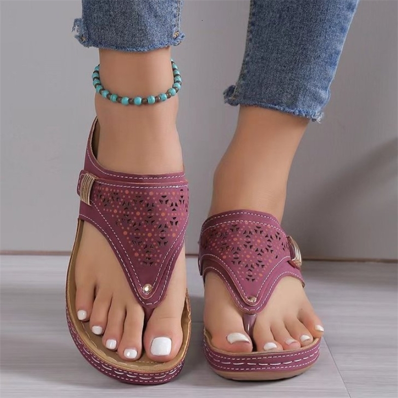 Womens leather anti slip soft platform shoes flip slippers summer womens wedge sandals with heels orthopedic sandals 43 240823 ww