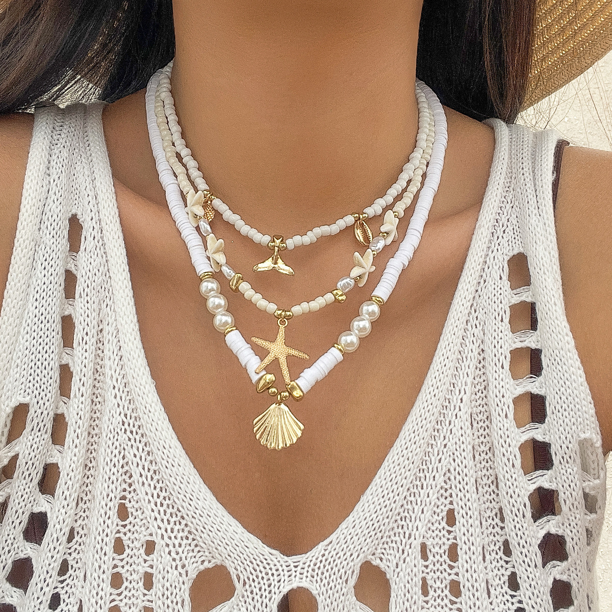 Ocean Wind Shell Turquoise Multi layer Beach Sea Star Bead Necklace Accessories Female