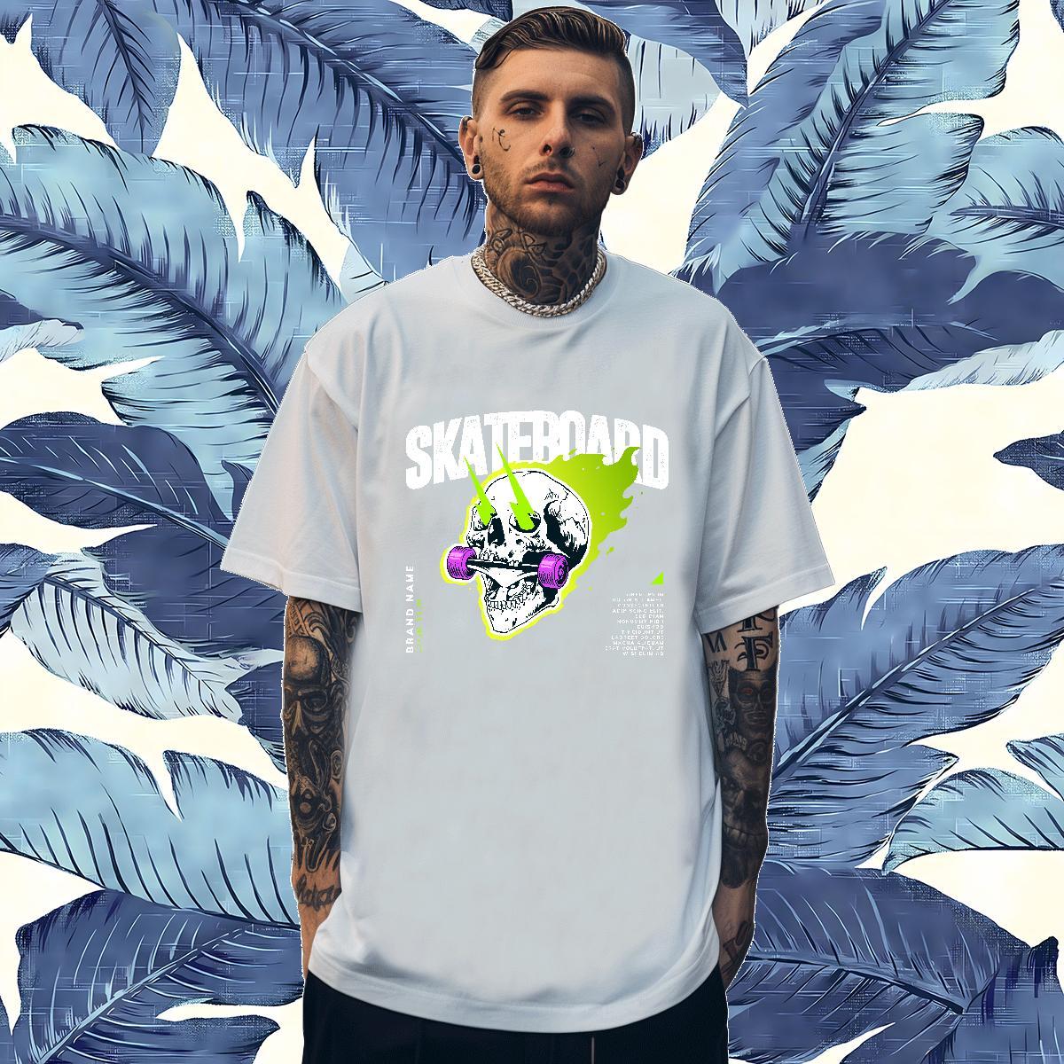 Free Shipping Men T Shirts 100% Cotton 230g skull Casual Beach Anime Breathable Men Tshirts Wholesale Tee Shirt