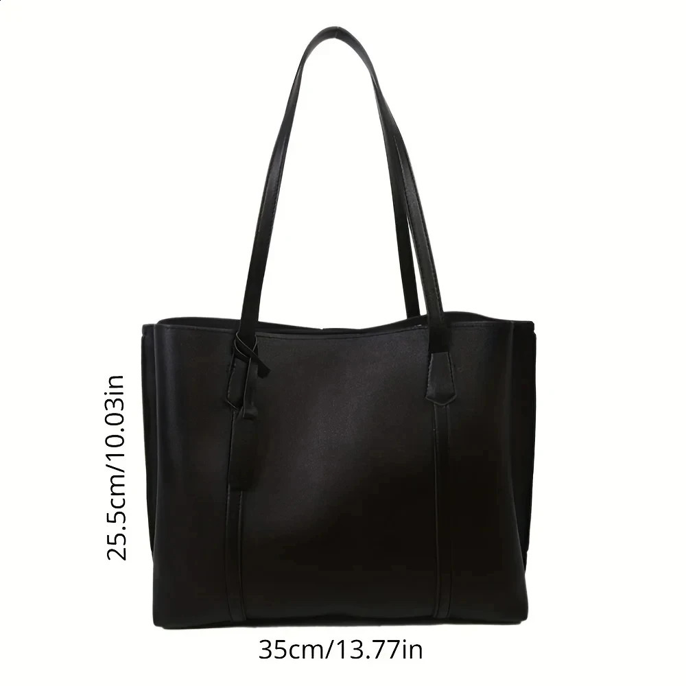 DHXJ 1PC black minimalist large capacity soft leather tote casual versatile shoulder bag 240826