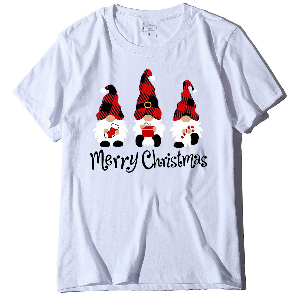 Christmas T-shirt, dwarf figure printed short sleeved women's top, loose fit dongdumaoyi