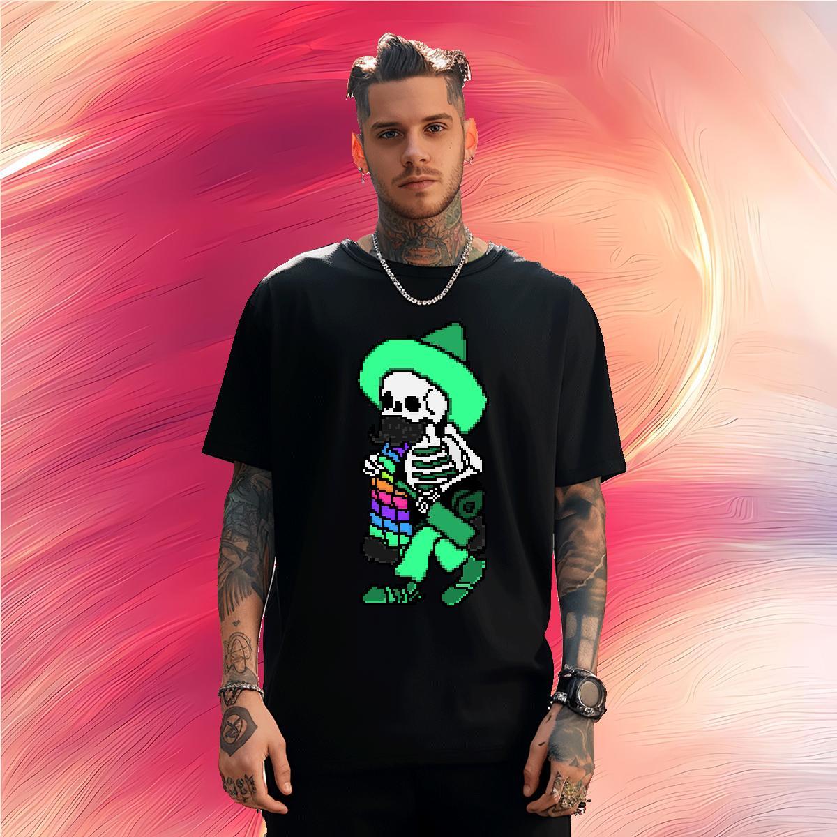 Popular Man T Shirts 230g 100% Cotton skull Daily Outfit DIY Anime O Neck Short Sleeves Couples T Shirts DIY Customized Tops Shirt