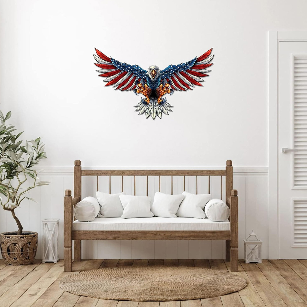 Metal American Bald Eagle Wall Art Bald Eagle Hanging Patriotic Sculpture Independence Day Wall Decoration
