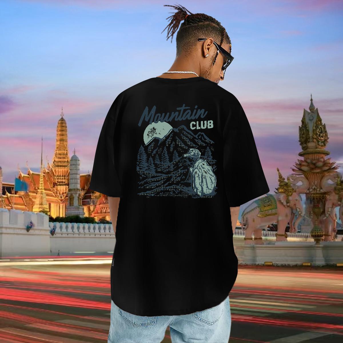 Loose T shirt 230g Pure Cotton mountains Casual Cartoon Print Short Sleeve O-Neck Couples T Shirts DIY Tees Shirts