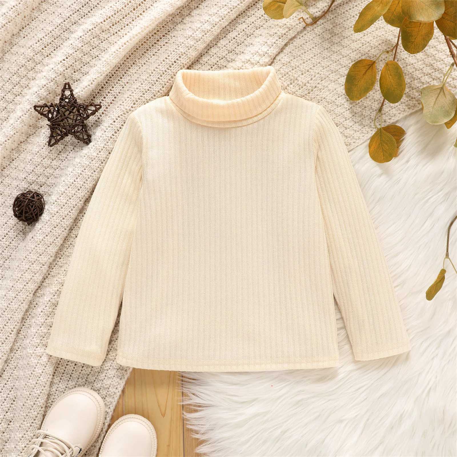 Preschool Girl Turtle Neck Ribbon Solid Color Long Sleeve Sweater Soft and Comfortable Perfect for Outdoor and Daily WearingW240824
