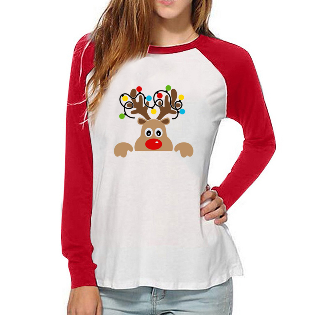 new autumn outfit, two tone shoulder length long sleeves with deer print, loose large size dongdumaoyi