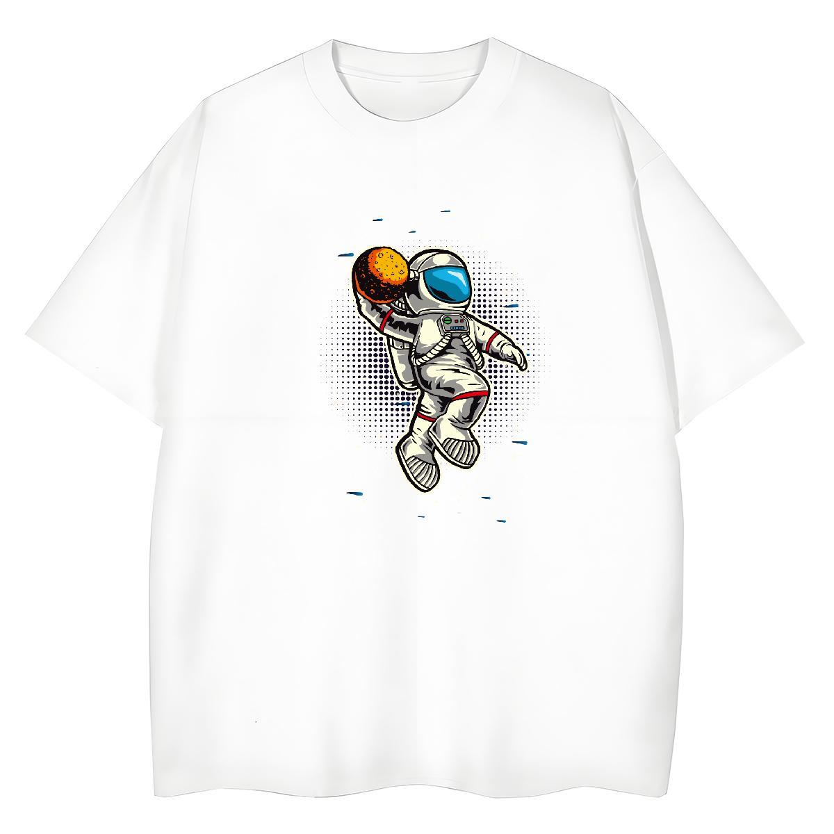 Brand Womens Tshirts 230g Cotton cosmonaut Beach T Shirt For Woman O-Neck Short Sleeve Floral Print Tops Shirt