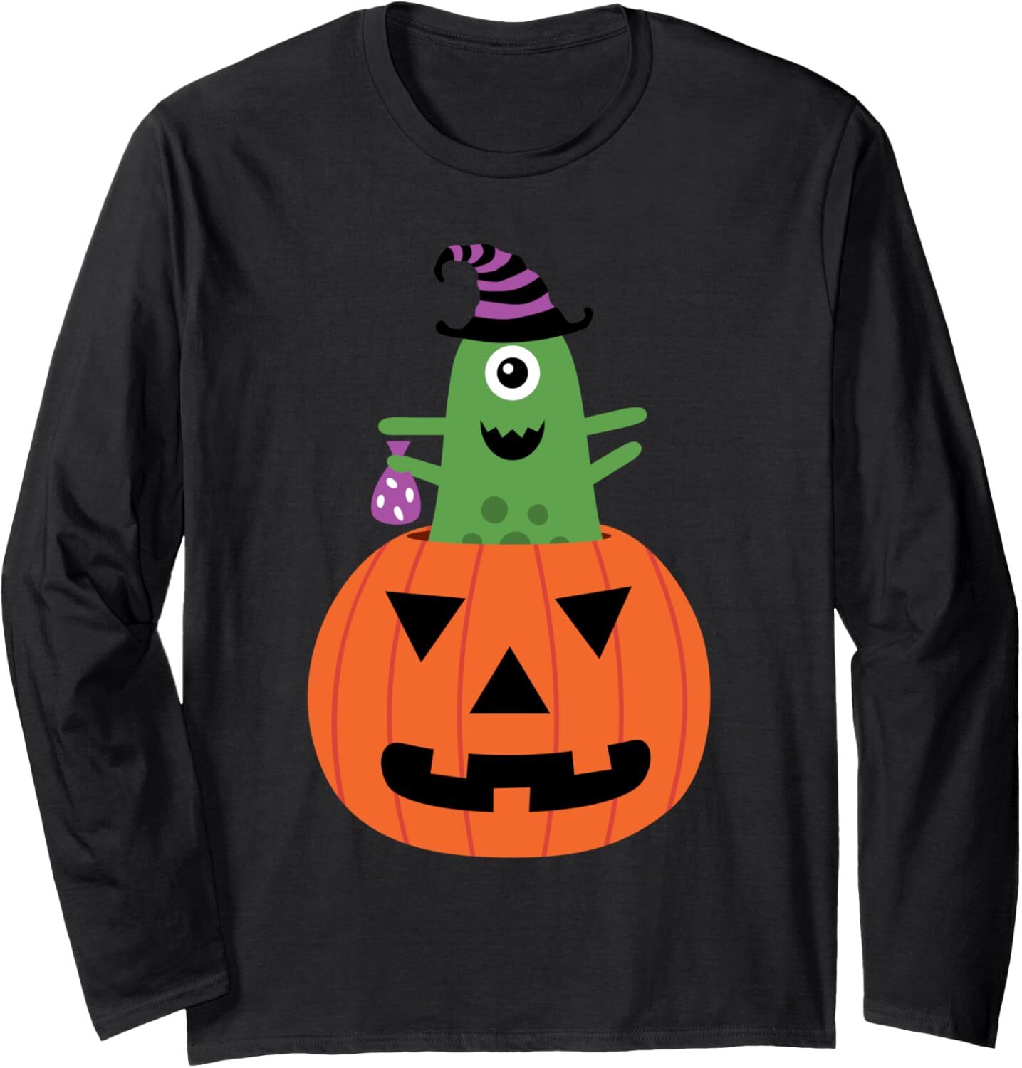 Long Sleeve Shirts for Men sweatshirt Funny Cute Cartoon Monster on Pumpkin Halloween Long Sleeve Tee Streetwear Casual tops clothes