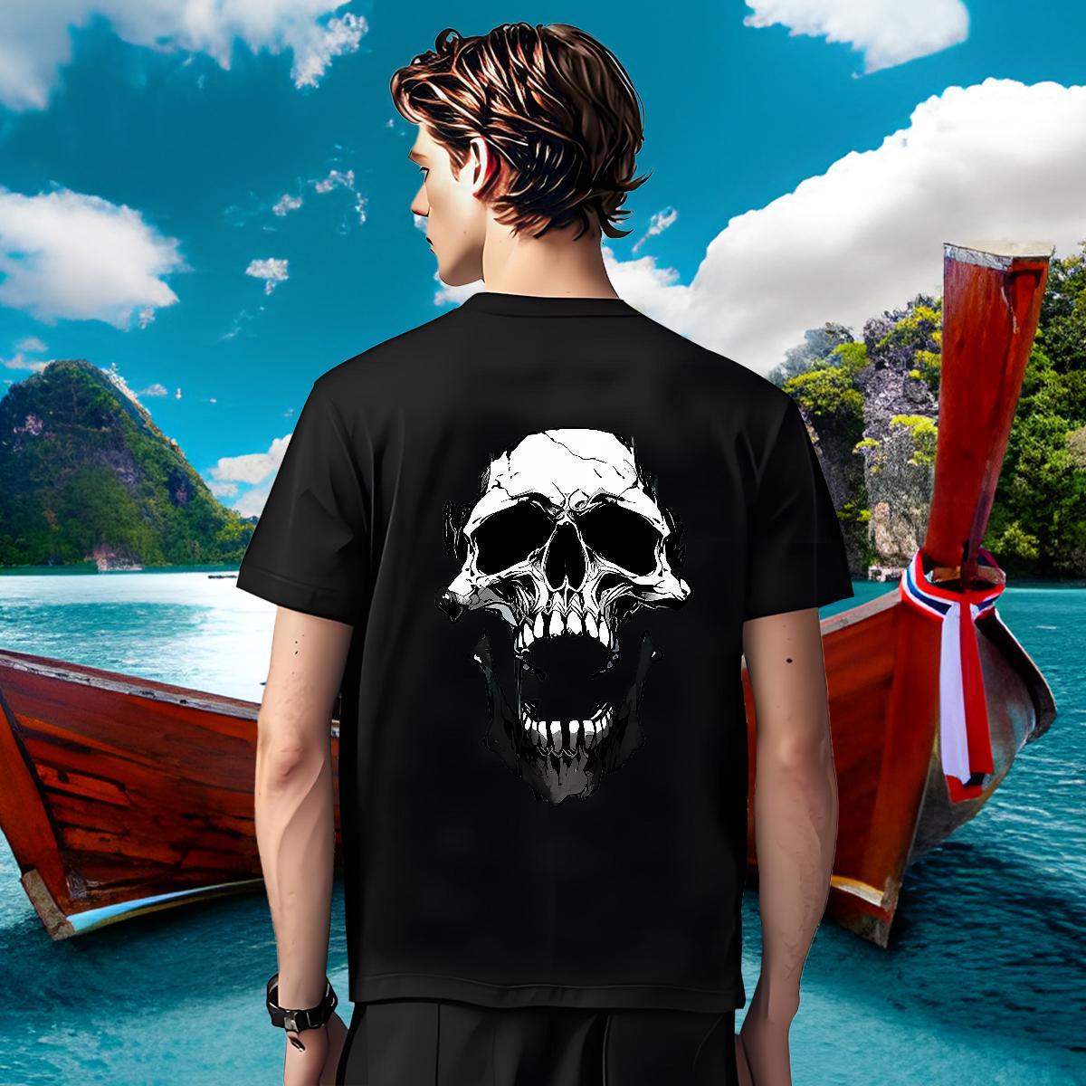 Wholesale T-Shirts 230g Cotton skull High Street Hip Hop Floral Print Crew Neck Breathable Couples T Shirts Fashion Tops Tees
