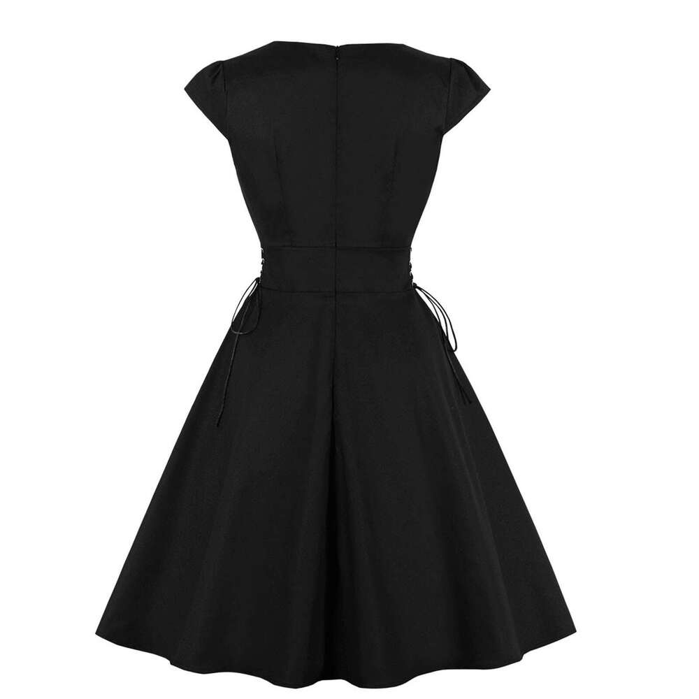 Hallowmas Party Spider Print Trim Swagger Skirt Round Collar Retro Women Halloween T Shirt Dress Scary Cloth