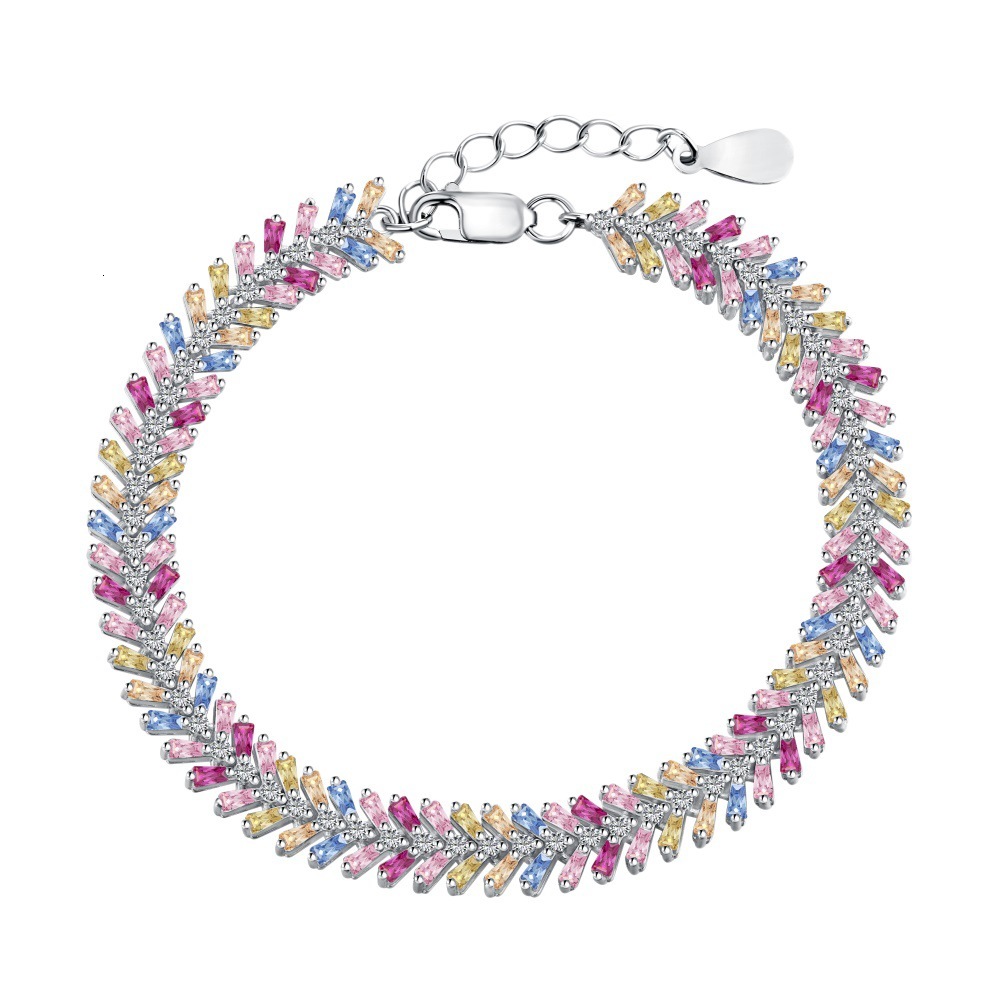S Pure Sier Bracelet Full Color Zircon Flower Butterfly Love Water Drop Wedding Design Women's Jewelry