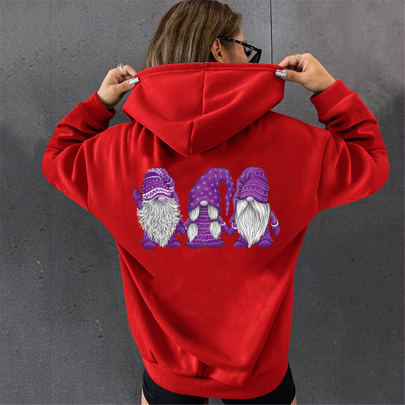 Women's hoodie, hoodie with hat, three Santa Claus printed hoodies dongdumaoyi