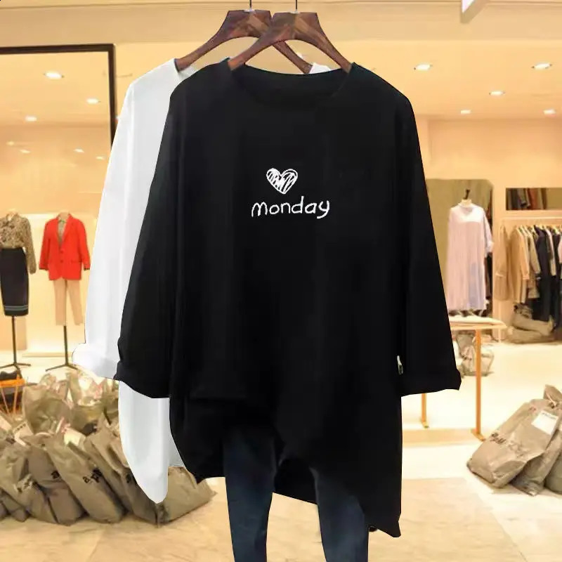 Womens clothing chic letters love printed T-shirts spring and autumn casual loose O-neck long sleeved shirts 240826
