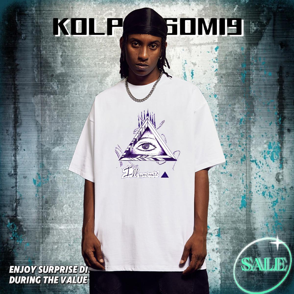 Free Shipping Men T Shirts 230g Cotton eye of the devil Hip Hop Street Cartoon Printing L-4XL Breathable Short Sleeve Tshirt for Man Woman Classic Cas