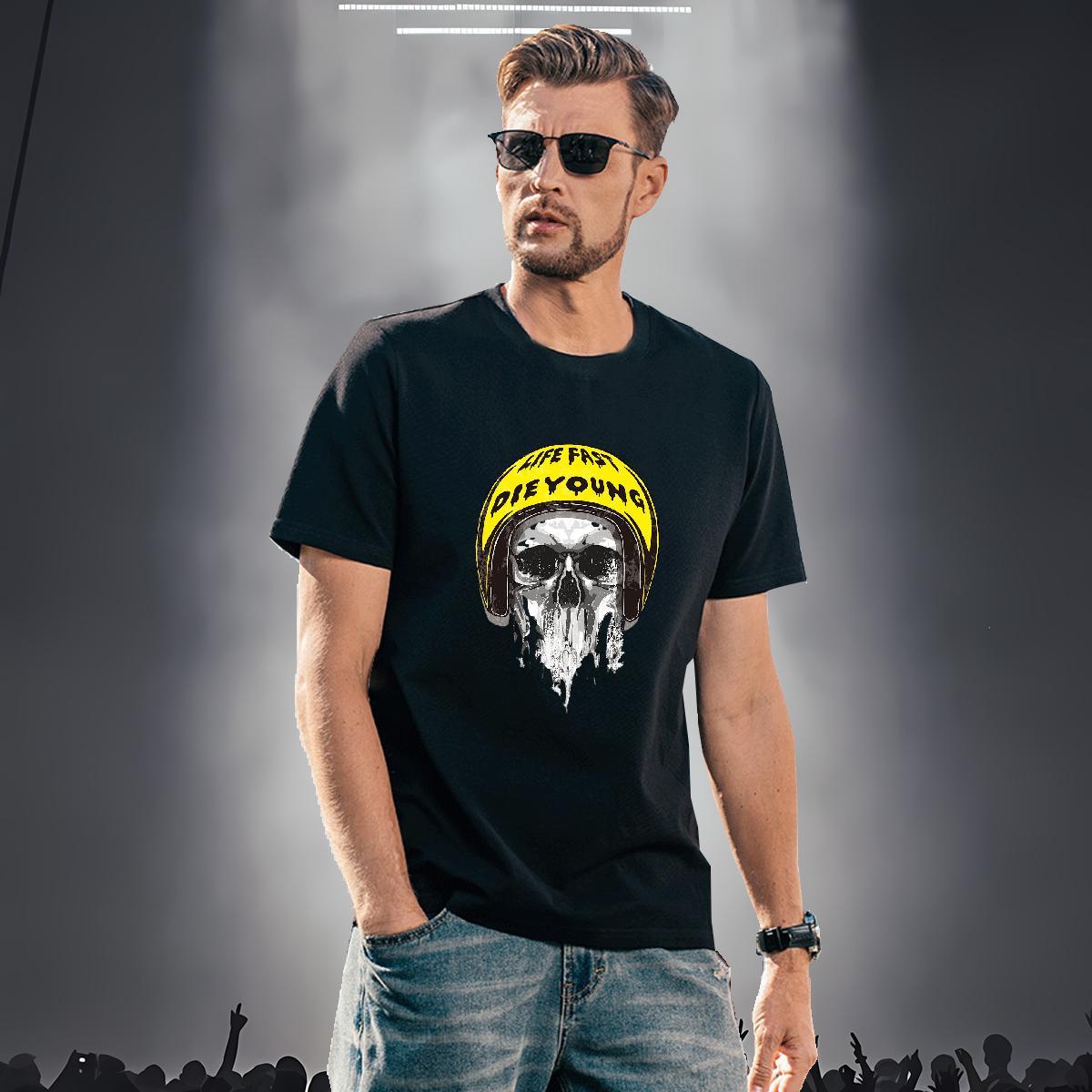 Unisex T Shirt For Man 230g Cotton skull Street Wear Asian Size Breathable Men Clothes T-Shirt DIY Customized Tops Tees
