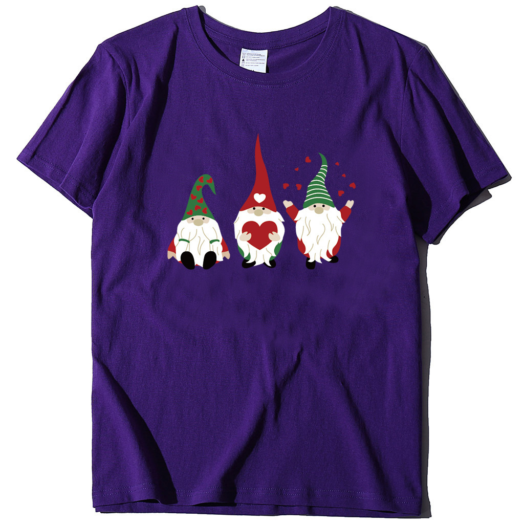Short sleeved women's minimalist T-shirt with three dwarfs' heart print round neck for spring and summer loose fit dongdumaoyi