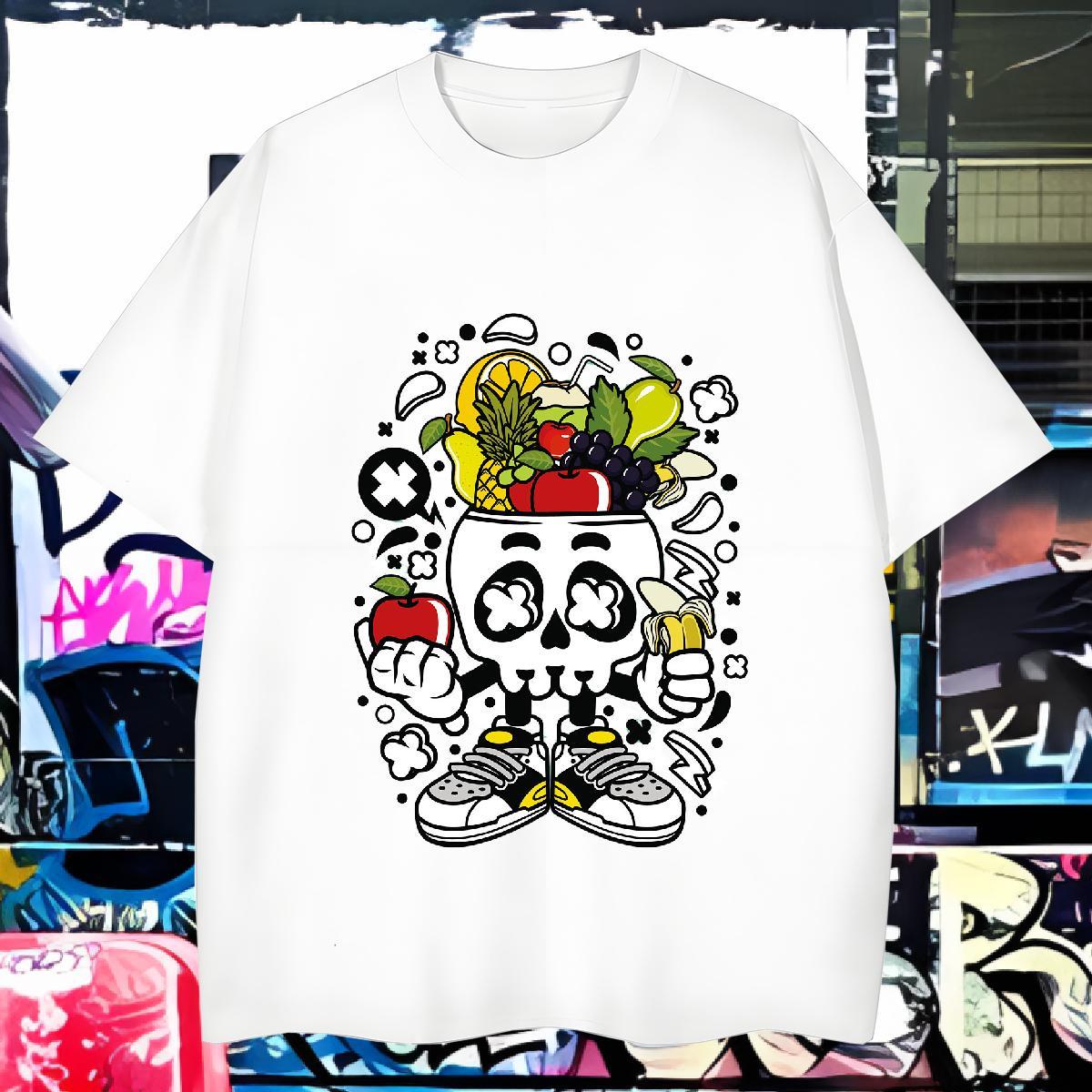 Popular T-Shirts 230g 100% Cotton skull Outdoor Cartoon Print Short Sleeve Soft Men Tops Tees Fashion Designer Top Tees