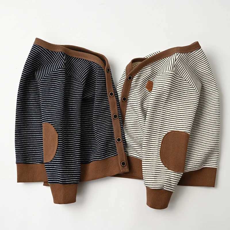 Childrens Knitted Cardigan Spring/Autumn Boys Sweater V-neck Striped Childrens Knitted SweaterW240824