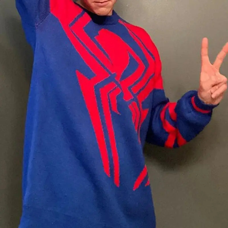 Spider Knitted Sweater Retro Trend Gothic Pullover Fashion Hip Hop Rock Warm Loose Mens Wear Y2kTops 240826