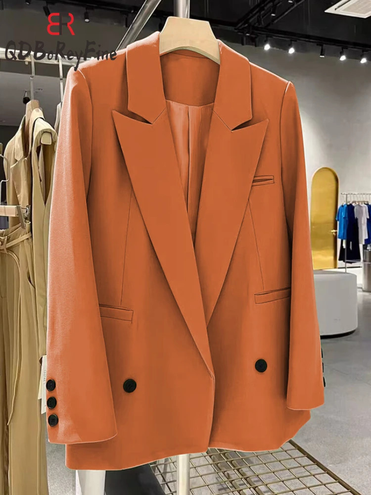 Oversize Blazer Women Elegant Office Ladies Long Sleeve Tops Double Breasted Blazer Mujer Spring Casual Suit Jackets Femme 240826