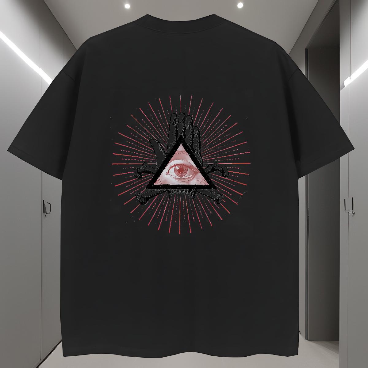 Loose T-Shirts 100% Cotton 230g eye of the devil Hip Hop Street Black White O-Neck Short Sleeve Men Tshirts DIY Tees