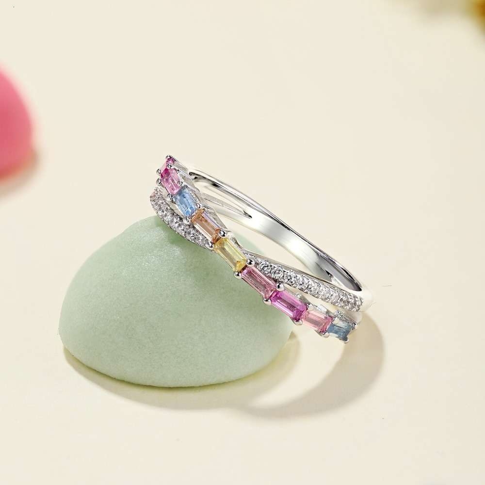 S sterg sier with high-end color zirconia inlay, fashionable and versatile temperament, geometric closure ring