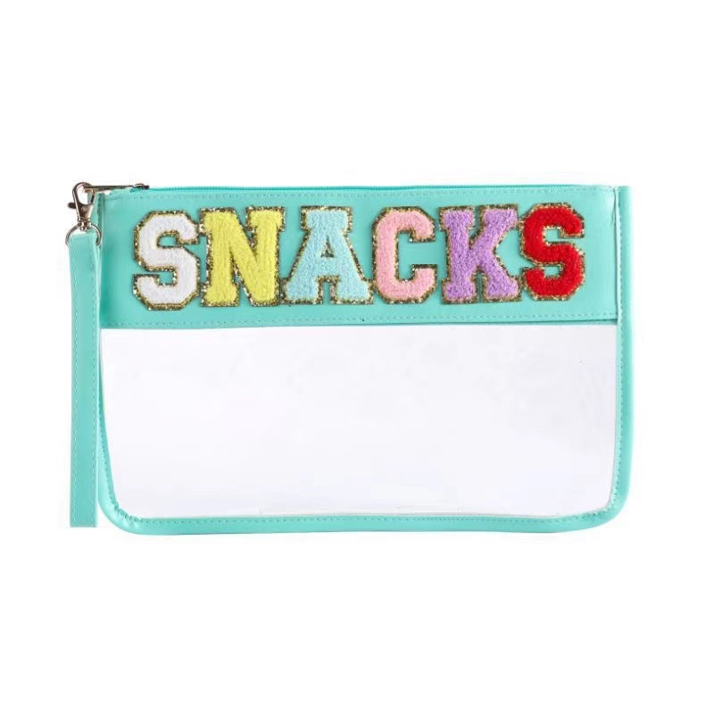 Snack storage bag Transparent pvc zipper bag embroidered alphabet hand makeup bag Portable PU waterproof toiletry bag