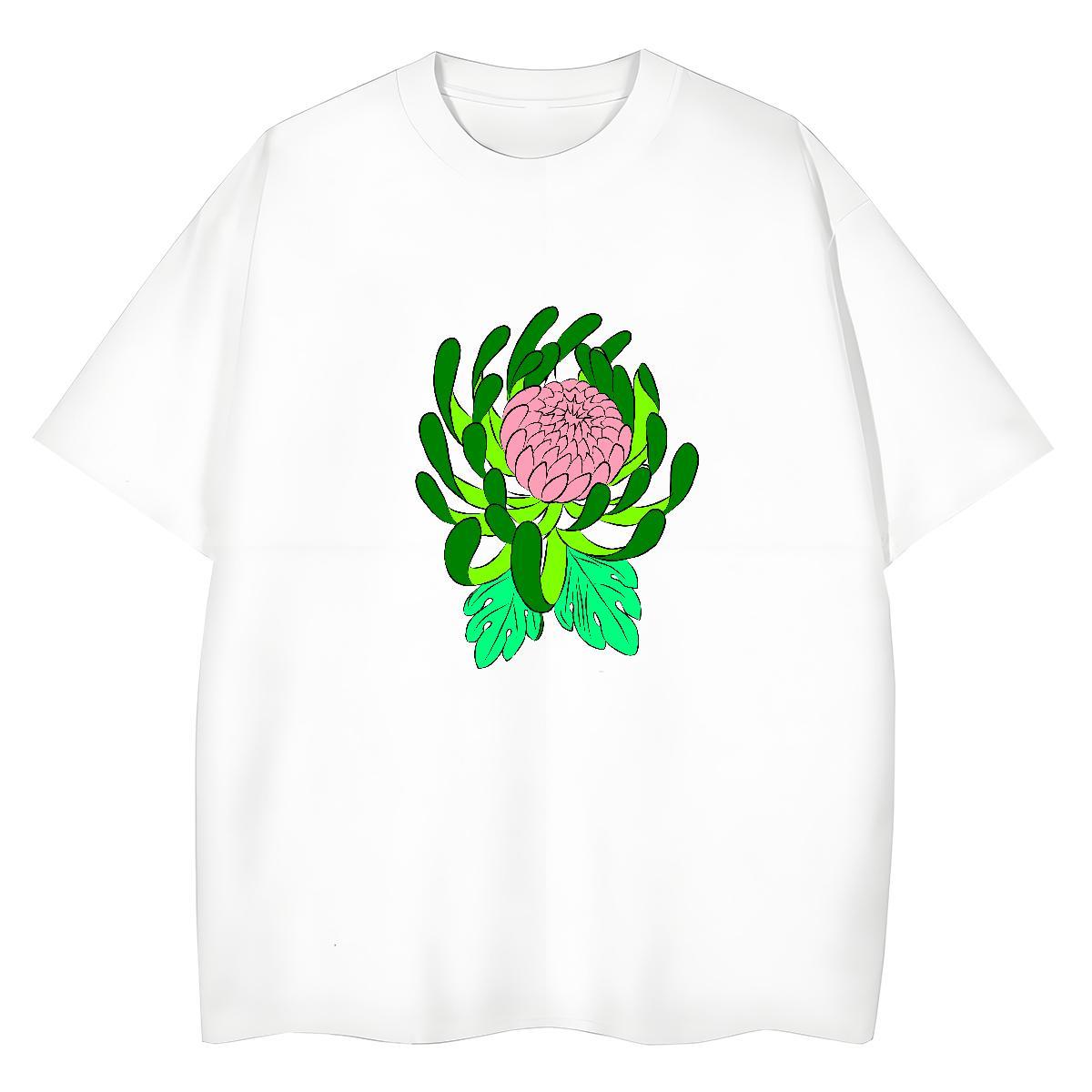 Female Woman Tshirt 230g 100% Cotton painting Casual Woman T Shirts Short Sleeve O-Neck Cartoon Floral Printing Top Tees