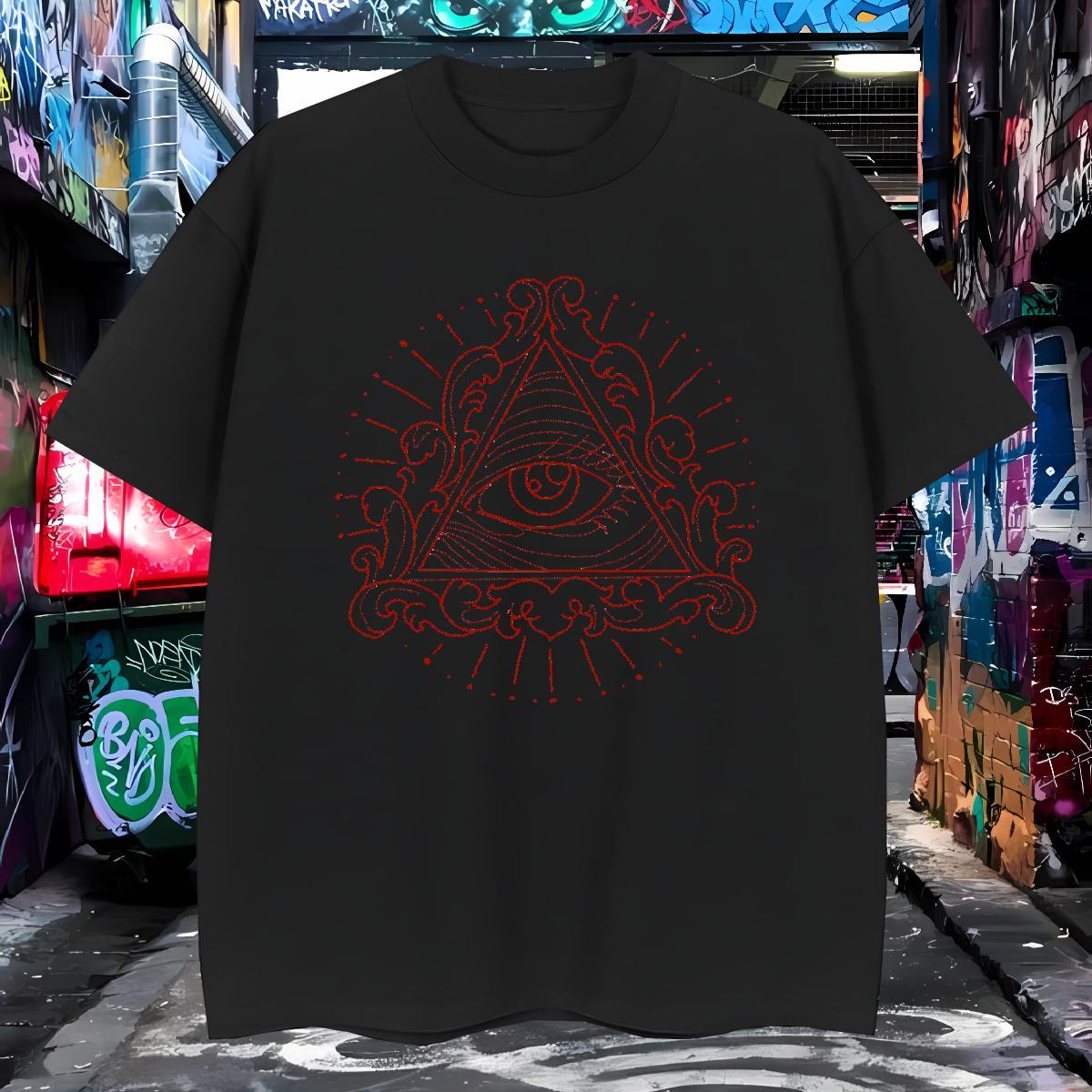 Popular T shirt 230g 100% Cotton eye of the devil High Street Hip Hop Plus Size Cartoon O-Neck Short Sleeve Men Tshirts Fashion Polos