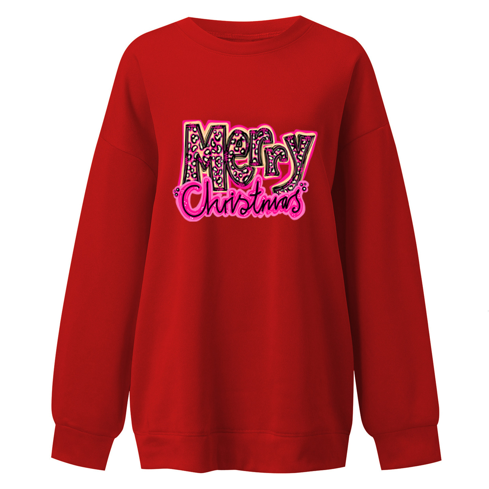 Merry round neck long sleeved shoulder for women with Christmas print plus size sweatshirt dongdumaoyi