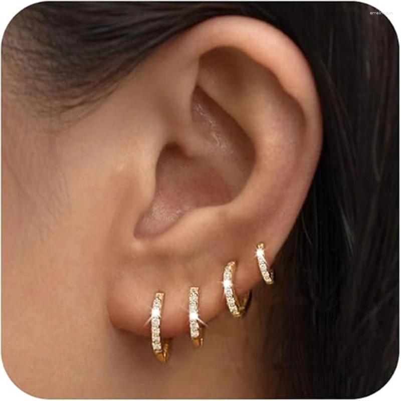 Hoop Earrings Small Gold Set For Women 14K Plated Tiny Dainty Lightweight CZ Hie Cartilage Earring Jewelry