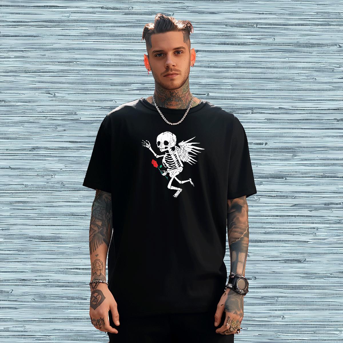 Cool T-Shirts for Men 230g Cotton skull Daily Wear DIY Anime Breathable Short Sleeve Tshirt for Man Woman Designer Fashion Tshirts